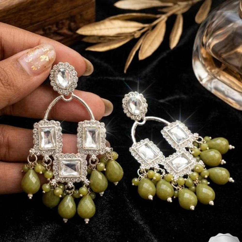 FS Collection Kundan Stone And Beads Designer Dangler Earrings
