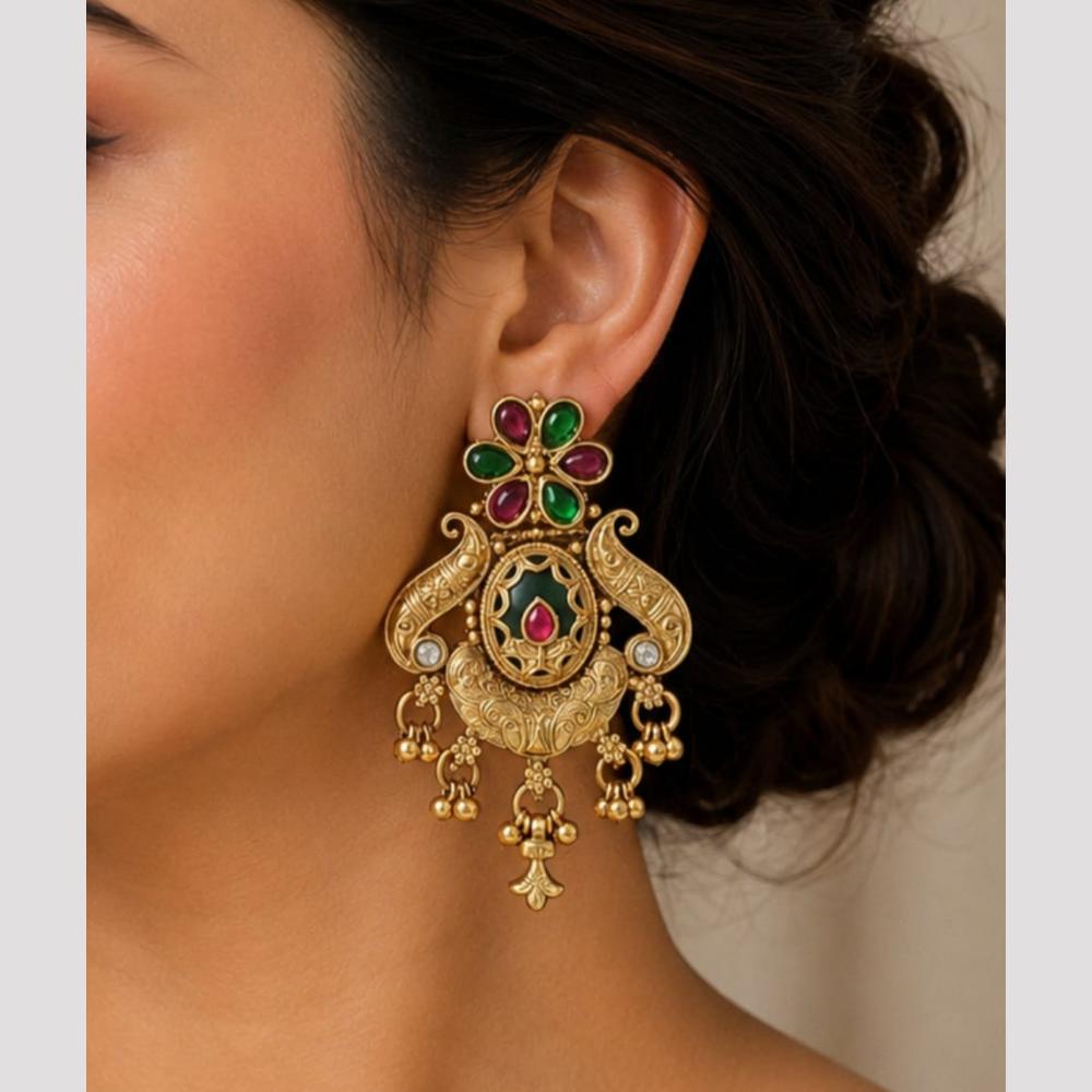 FS Collection Traditional Pearl Stone And Pota Stone Dangler Earrings