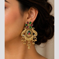 FS Collection Traditional Pearl Stone And Pota Stone Dangler Earrings