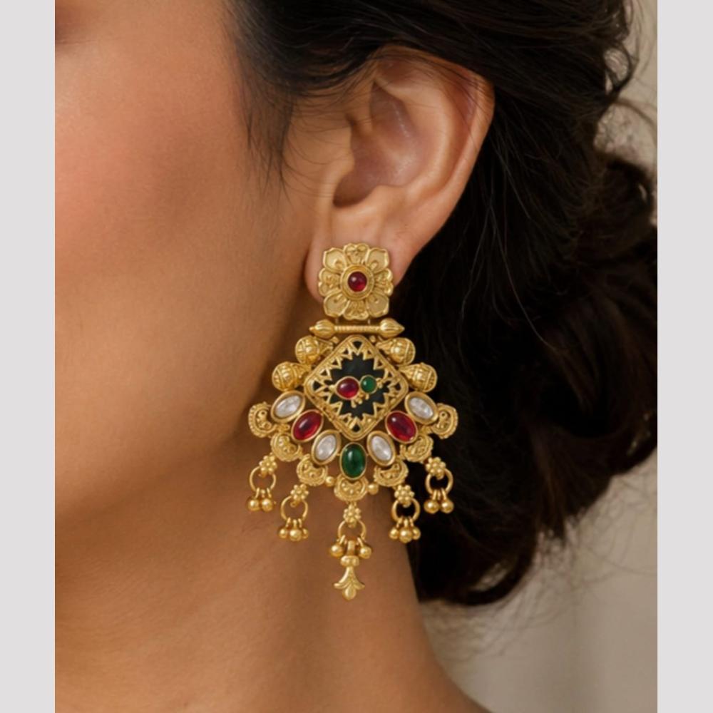 FS Collection Traditional Pearl Stone And Pota Stone Dangler Earrings