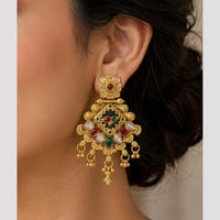 FS Collection Traditional Pearl Stone And Pota Stone Dangler Earrings