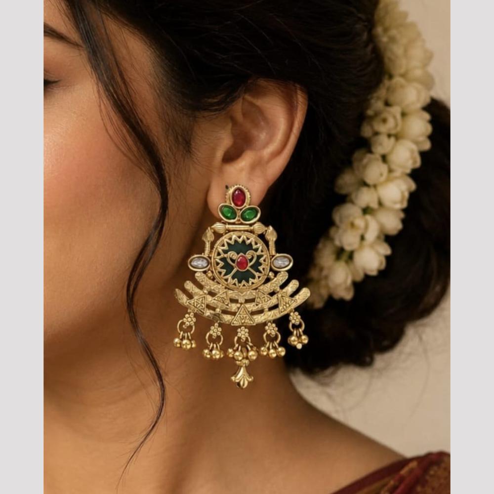 FS Collection Traditional Pearl Stone And Pota Stone Dangler Earrings