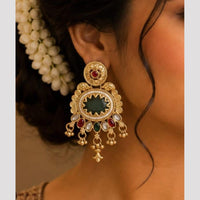 FS Collection Traditional Pearl Stone And Pota Stone Dangler Earrings