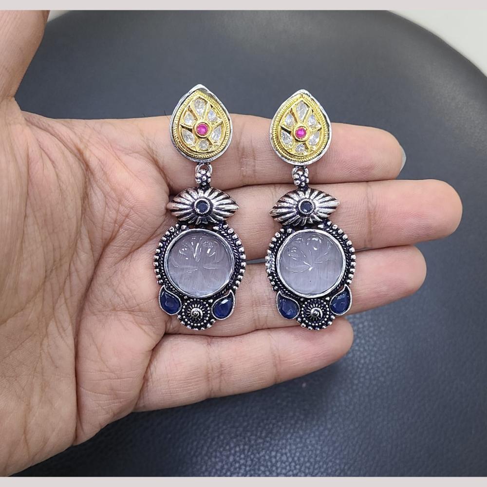 FS Collection Premium Dual Tone Plated Pota Stone Dangler Earrings for Women