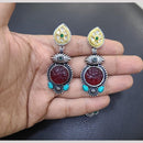 FS Collection Premium Dual Tone Plated Pota Stone Dangler Earrings for Women