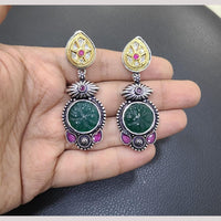 FS Collection Premium Dual Tone Plated Pota Stone Dangler Earrings for Women
