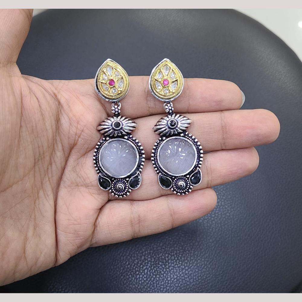 FS Collection Premium Dual Tone Plated Pota Stone Dangler Earrings for Women