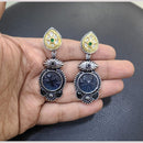 FS Collection Premium Dual Tone Plated Pota Stone Dangler Earrings for Women