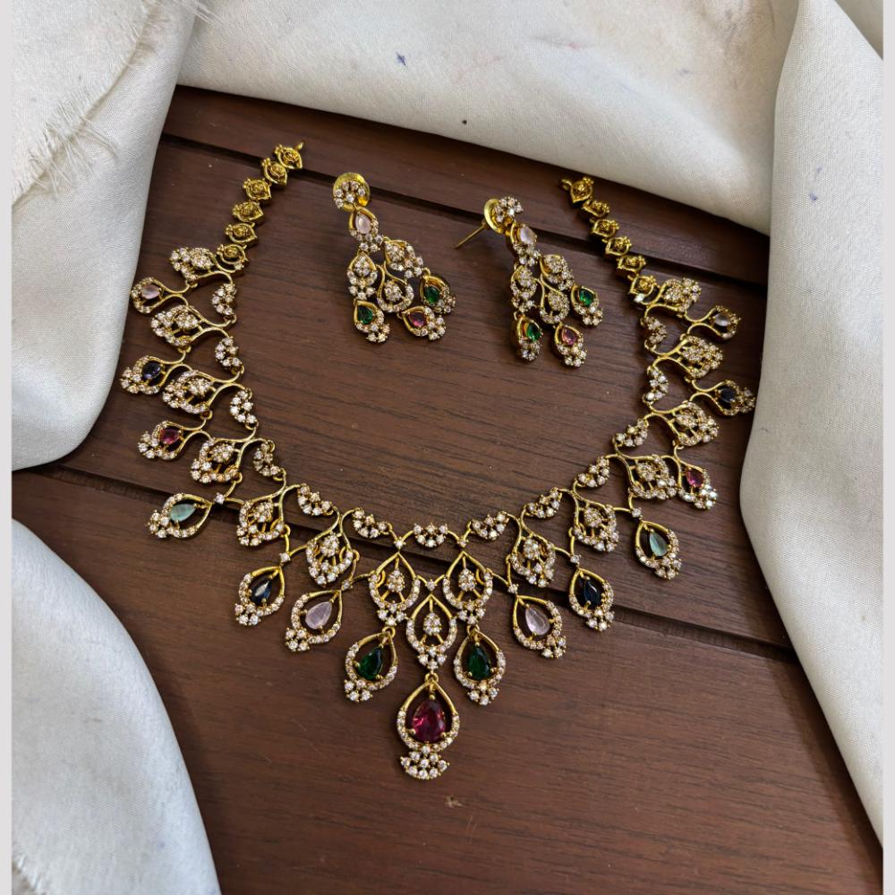 FS Collection Sparkling American Diamond Jewellery Set for Women