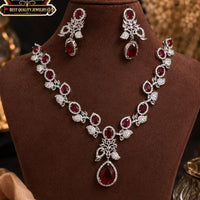 FS Collection Sparkling American Diamond Jewellery Set for Women