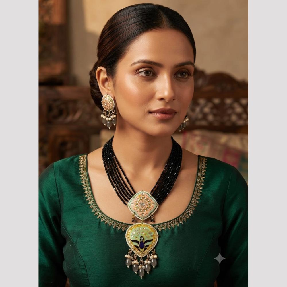 FS Collection Elegant Kundan Stone And Beads Meenakari Necklace Set