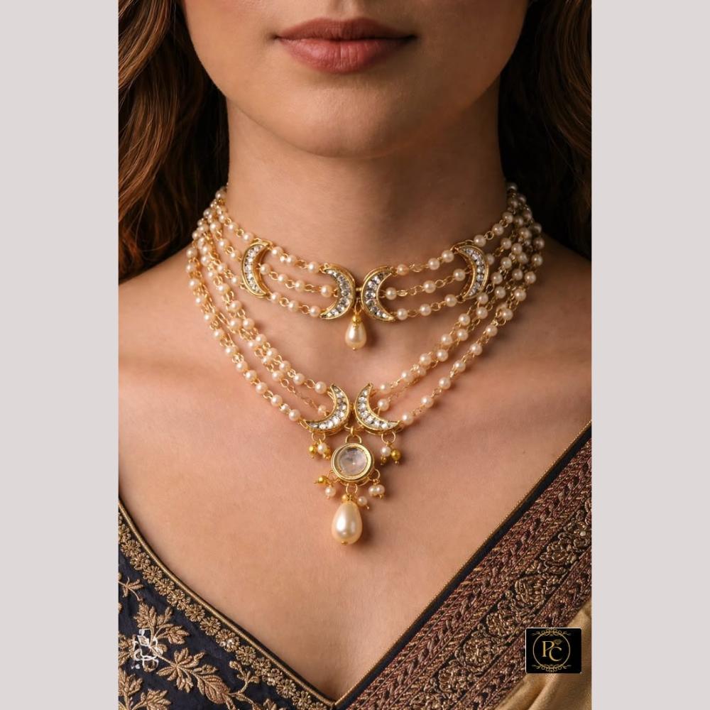 FS Collection Elegant Austrian Stone And Pearl Choker Necklace
