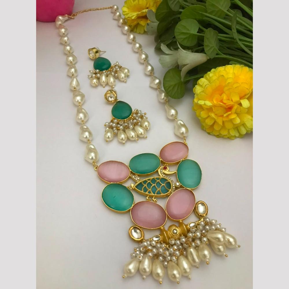 FS Collection Pota Stone And Mother Of Pearls Long Necklace Set