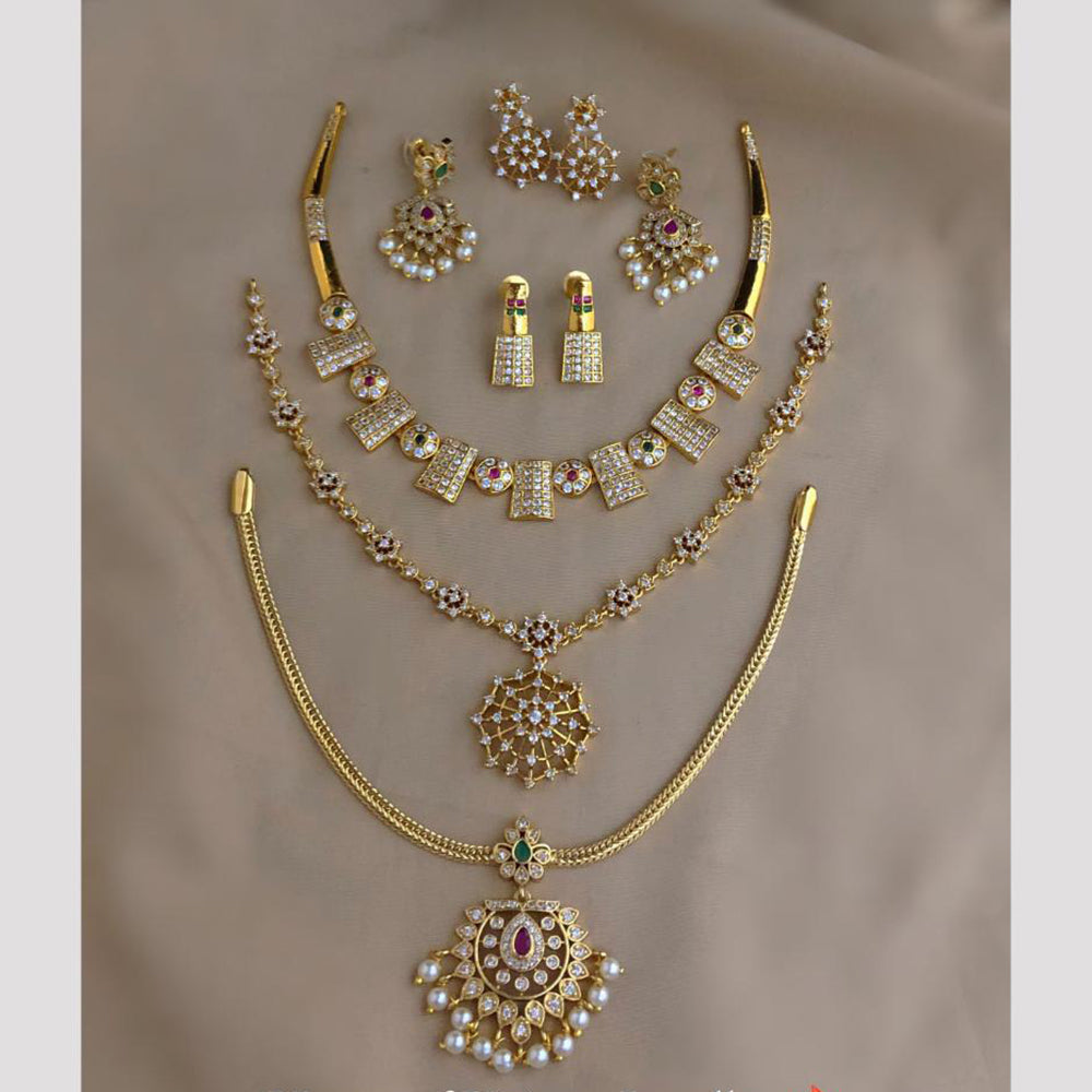 FS Collection Fashion Austrian Stone And Pearl Combo Necklace Set