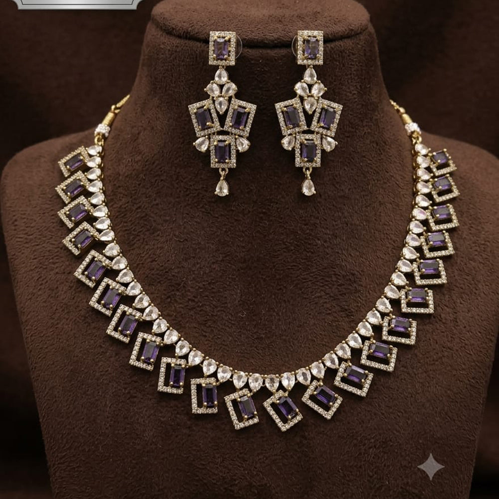 FS Collection Sparkling American Diamond Jewellery Set for Women