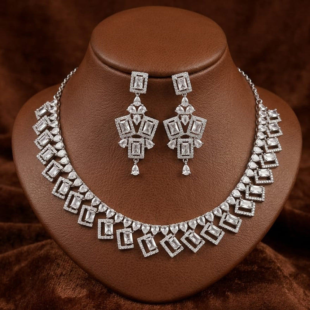 FS Collection Sparkling American Diamond Jewellery Set for Women