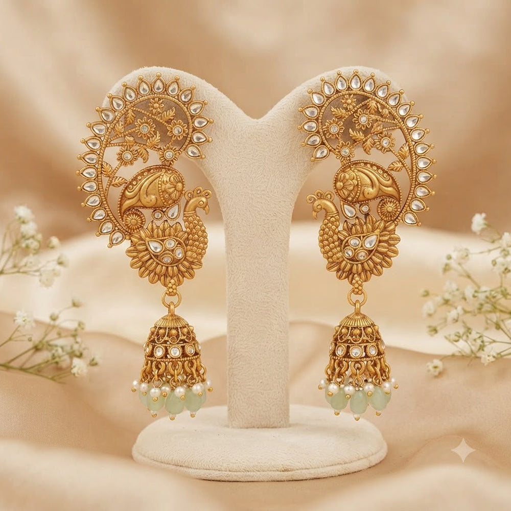 FS Collection Stylish Pota Stone And Beads Earcuff Jhumkis Earrings