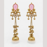 FS Collection Antique Style Pota Stone And Pearl Ghungroo Kashmiri Jhumki Earrings
