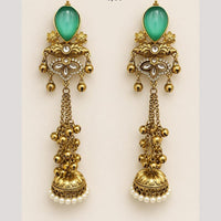 FS Collection Antique Style Pota Stone And Pearl Ghungroo Kashmiri Jhumki Earrings