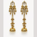 FS Collection Antique Style Pota Stone And Pearl Ghungroo Kashmiri Jhumki Earrings