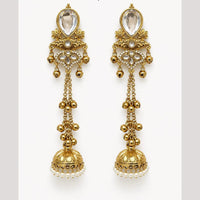 FS Collection Antique Style Pota Stone And Pearl Ghungroo Kashmiri Jhumki Earrings