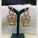 FS Collection Antique Style Pota Stone And Pearl Ghungroo Kashmiri Jhumki Earrings