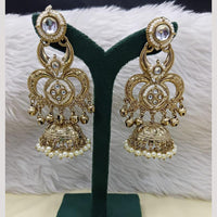 FS Collection Antique Style Pota Stone And Pearl Ghungroo Kashmiri Jhumki Earrings