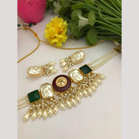 FS Collection Classic Kundan Stone Mother of Pearl Choker Necklace Set 