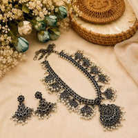 FS Collection Vintage Oxidised Plated Pota Stone Necklace Set for Women & Girls