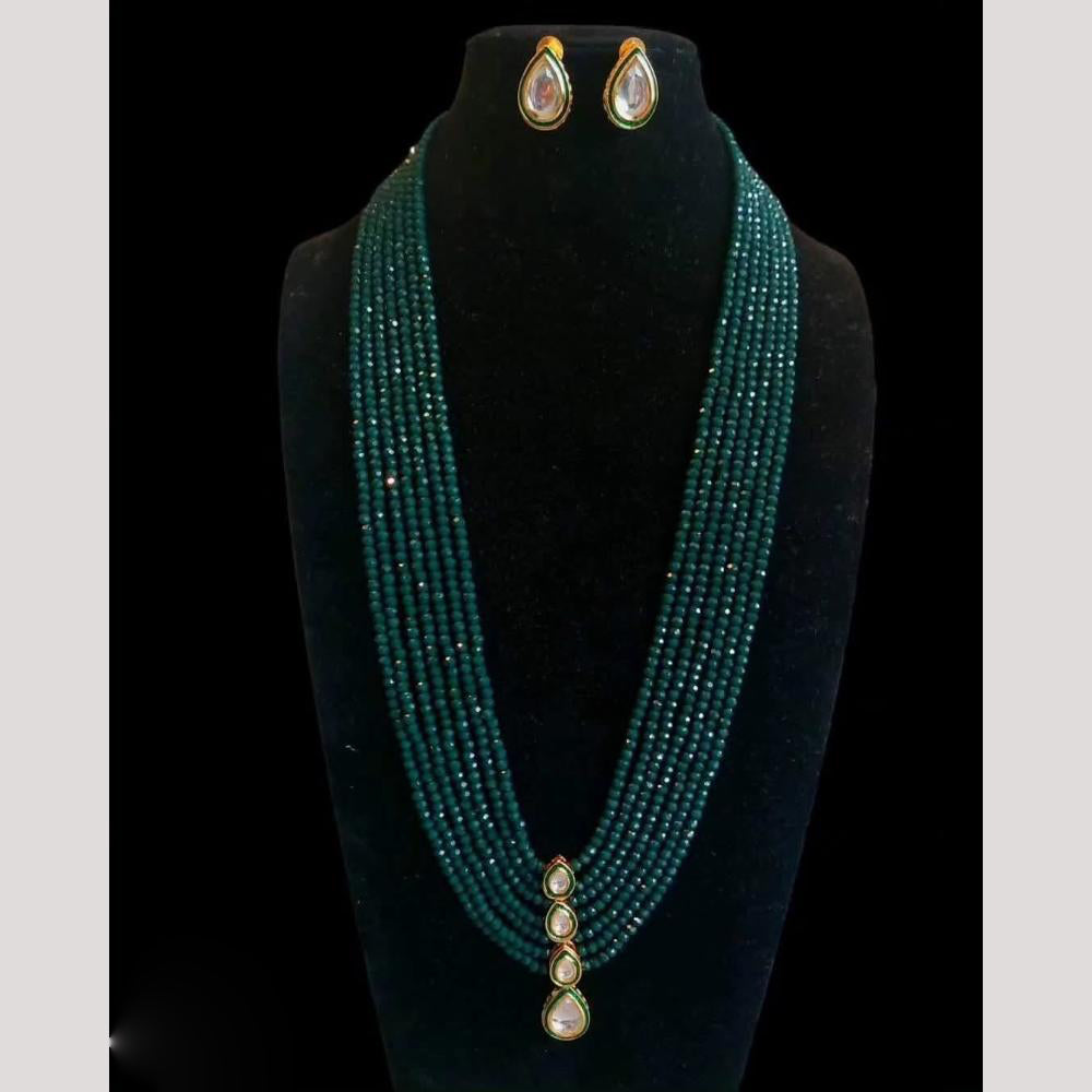 FS Collection Elegant Kundan Stone And Multi Layer Of Pearl Long Necklace Set 