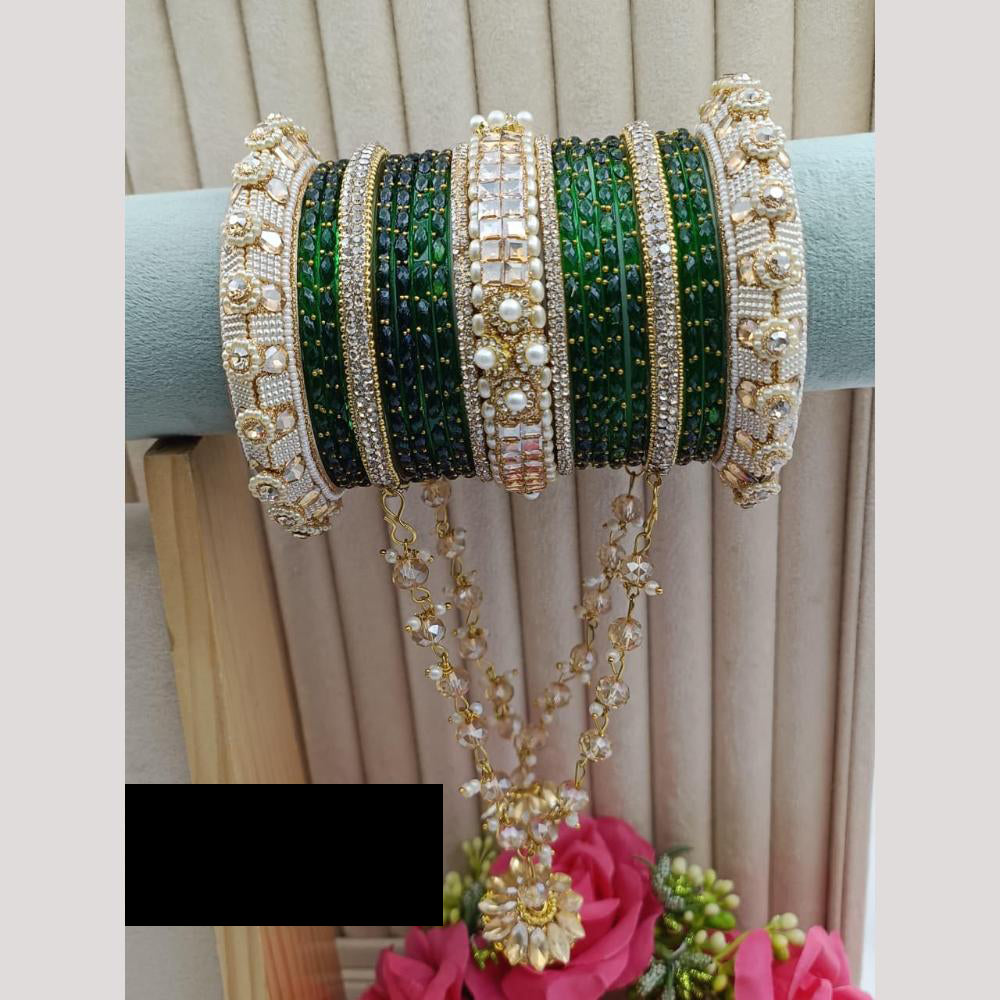 FS Collection Royal Bridal Raindrop Glass Bangles Set with Pearl Latkan