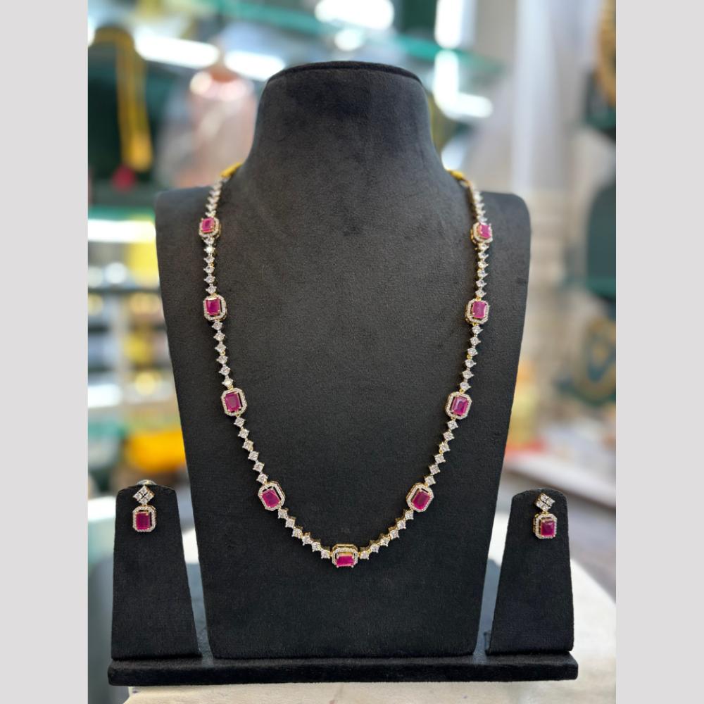 FS Collection Dazzling American Diamond And Austrian Stone Long Necklace Set
