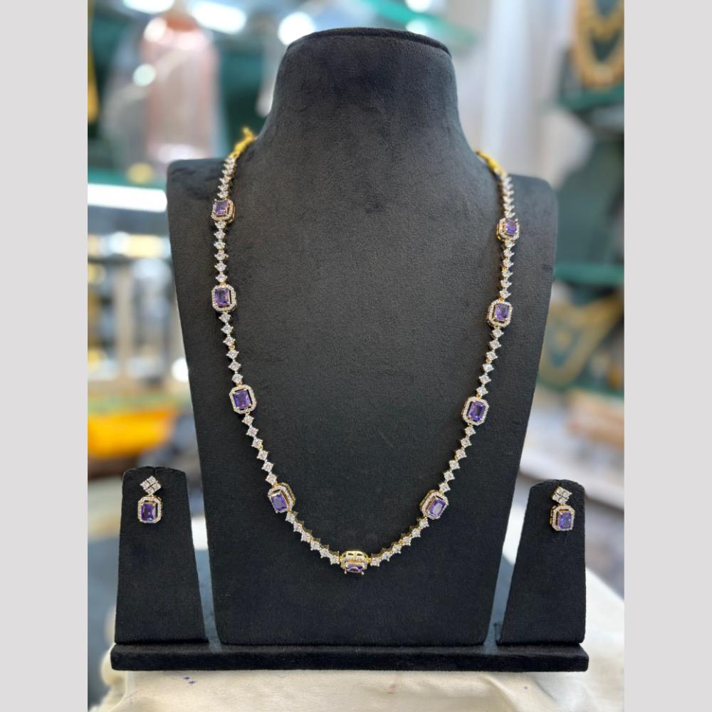 FS Collection Dazzling American Diamond And Austrian Stone Long Necklace Set