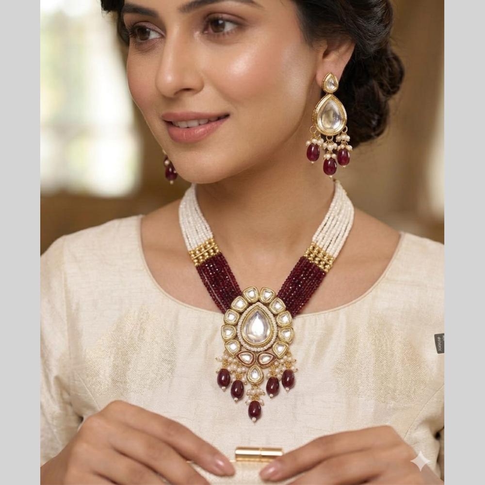 FS Collection Glamorous Kundan Stone And Pearl Designer Necklace Set