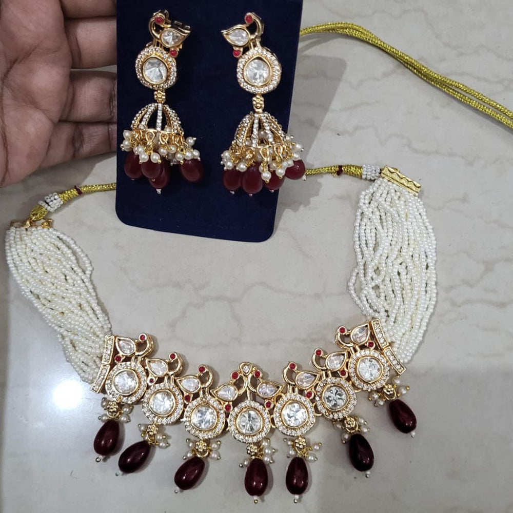 FS Collection Statement Polki Kundan Stone And Pearl Choker Jewellery Set