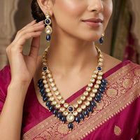 FS Collection Elegant Kundan Stone And Beads Necklace Set