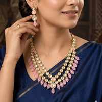 FS Collection Elegant Kundan Stone And Beads Necklace Set
