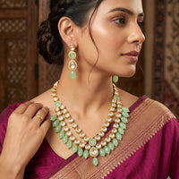 FS Collection Elegant Kundan Stone And Beads Necklace Set