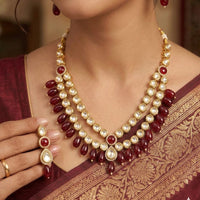 FS Collection Elegant Kundan Stone And Beads Necklace Set