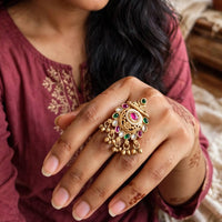 FS Collection Designer Pota Stone And Pearl Statement Ring for Women