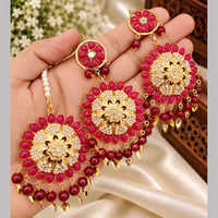 FS Collection Kundan Stone And Beads Dangler Earrings With Maangtikka