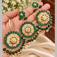 FS Collection Kundan Stone And Beads Dangler Earrings With Maangtikka