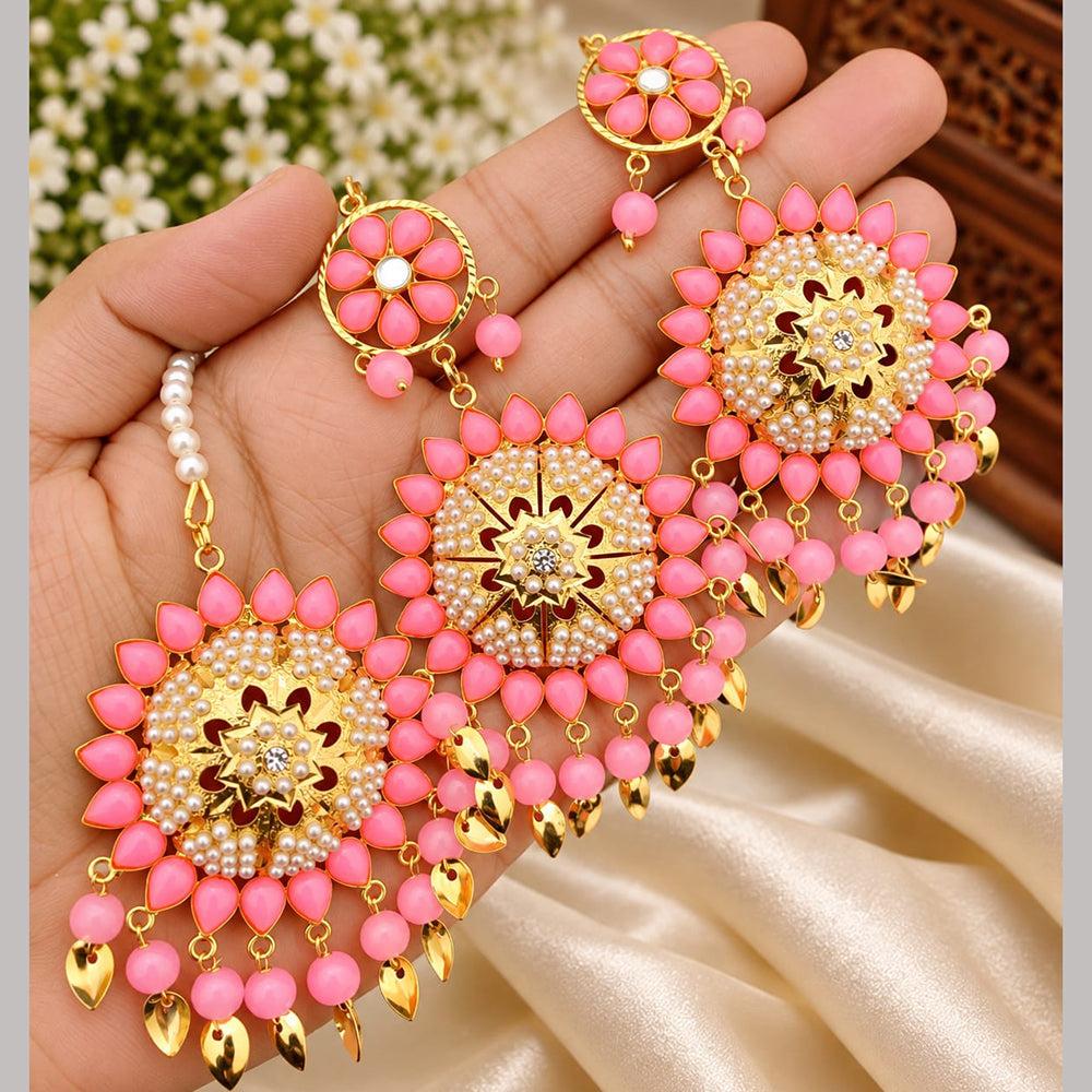 FS Collection Kundan Stone And Beads Dangler Earrings With Maangtikka