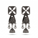Urthn Antique Oxidised Silver Stone Jhumka Earrings(Pack of 6)