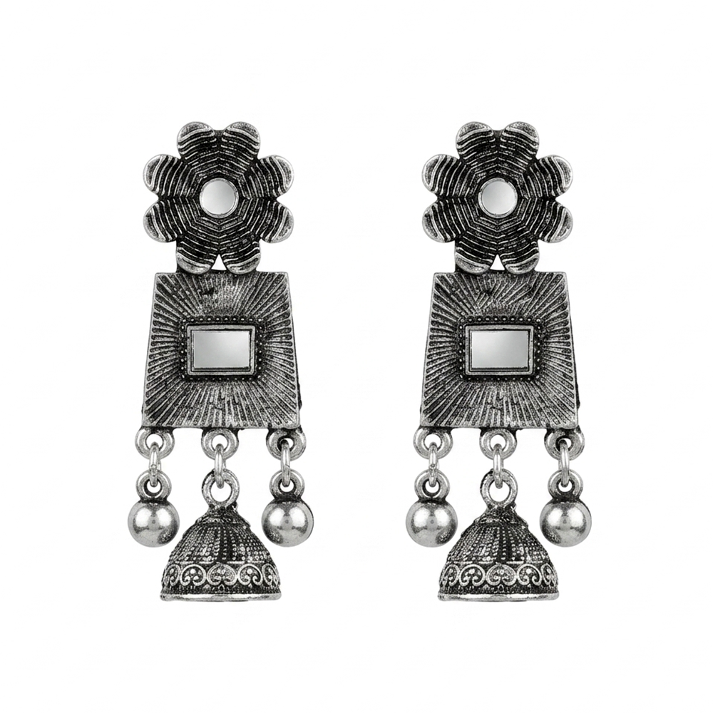 Urthn Antique Silver-Toned Oxidised Dangler Earrings(Pack of 6)
