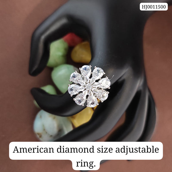 Raj Creations Silver Plated AD Stone Adjustable Rings