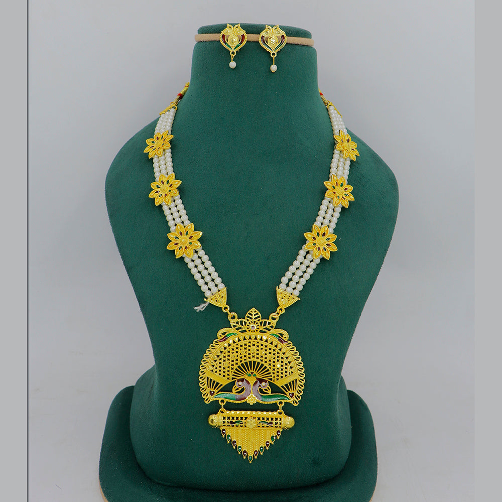 Mahavir Gold Plated Meenakari And Pearl Necklace Set