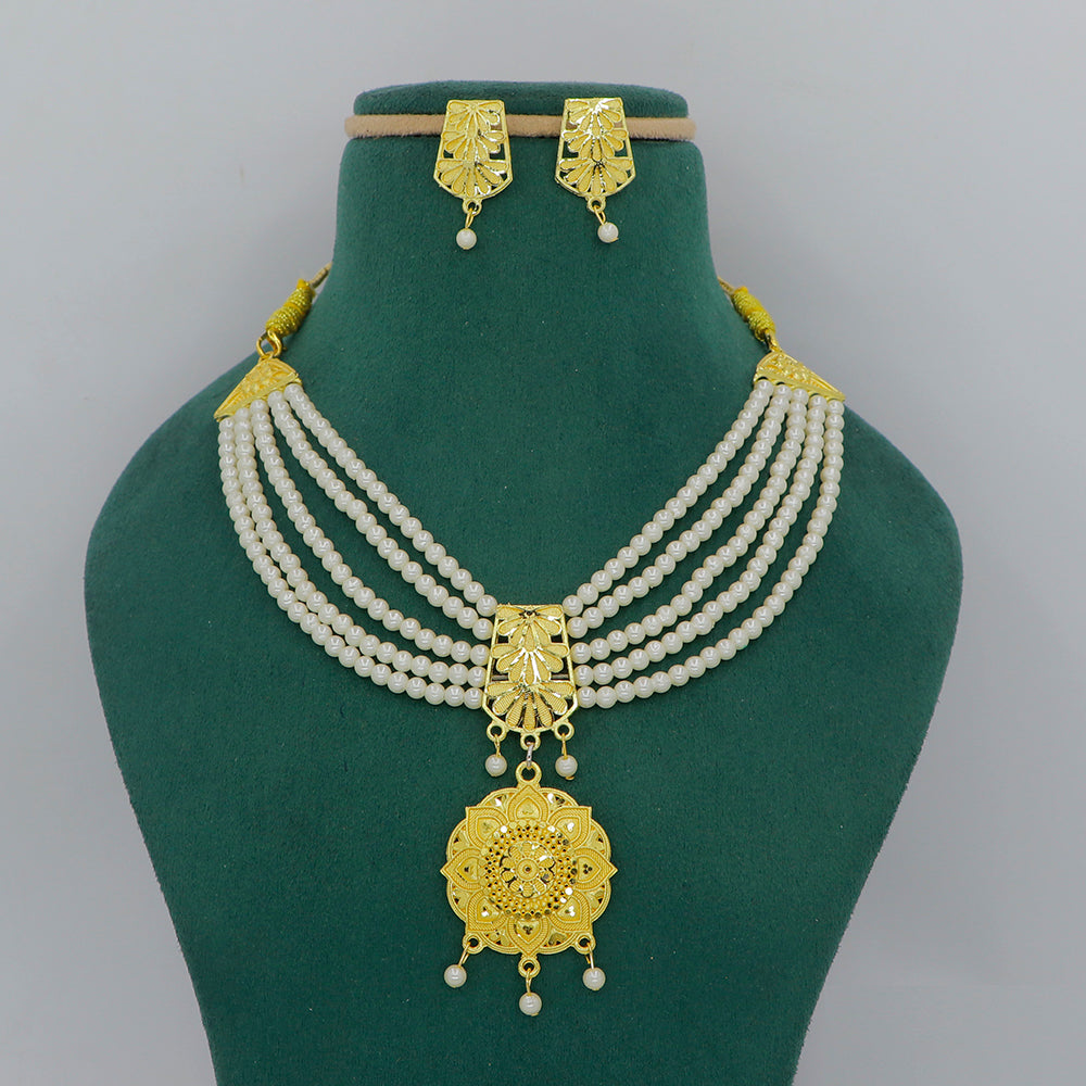 Mahavir Dye Gold  Plated Pearl Necklace Set