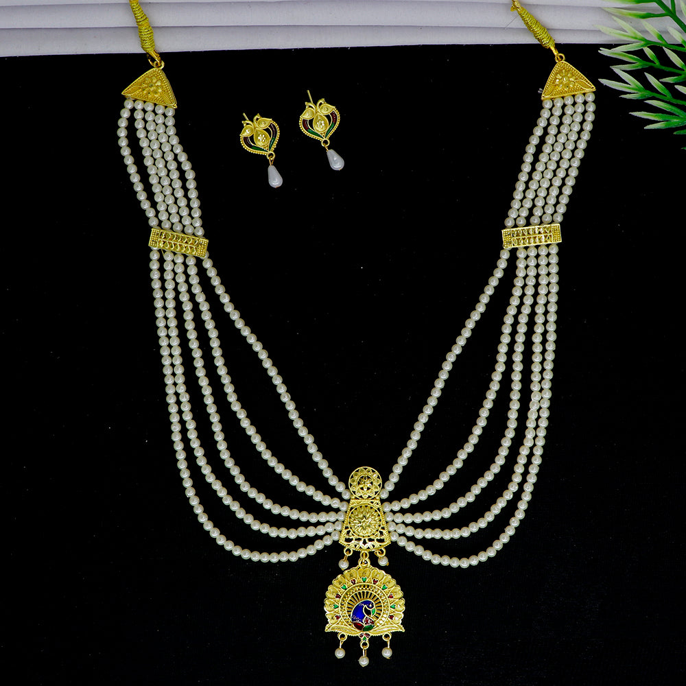 Mahavir Dye Gold  Plated Pearl Necklace Set