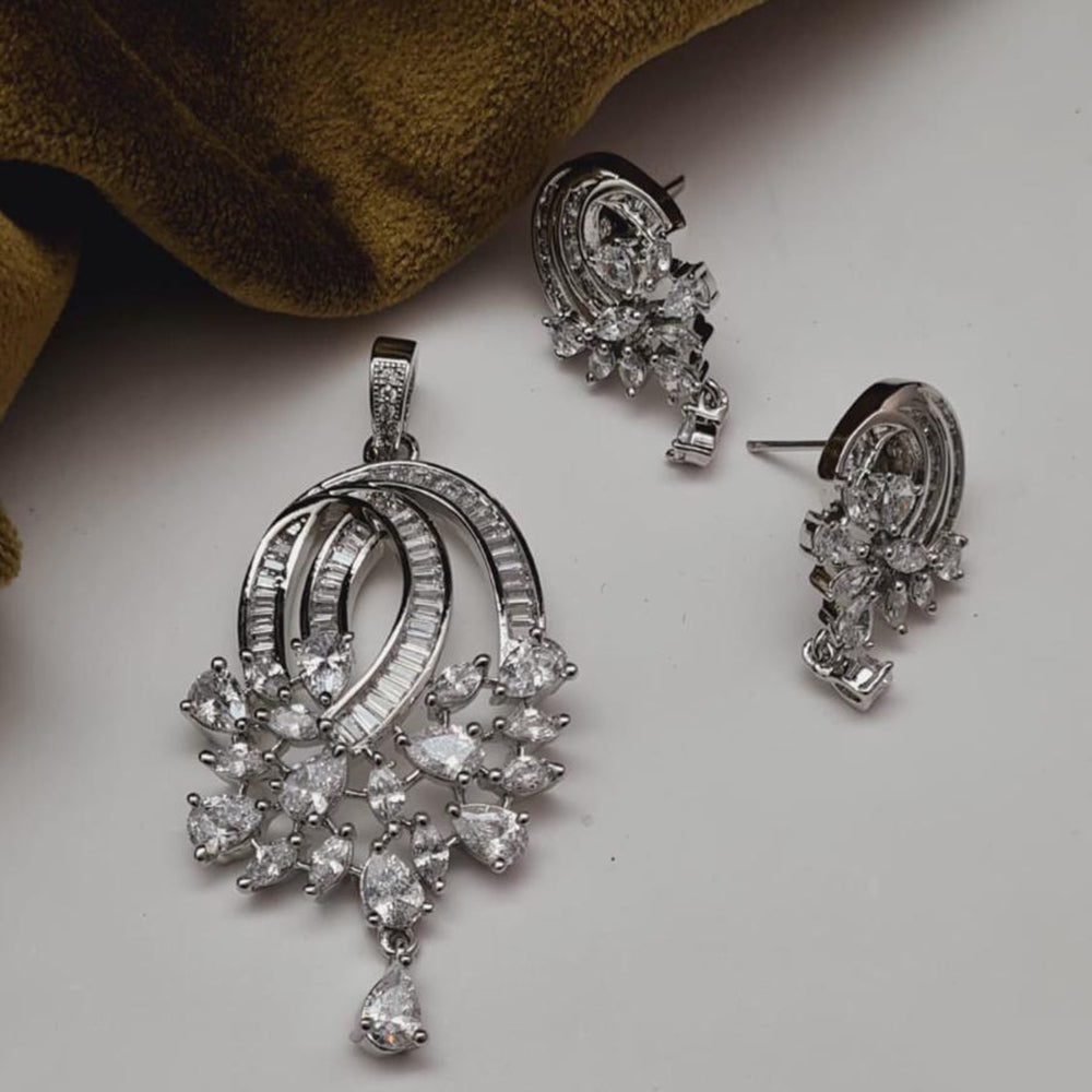 Vivah Creations Silver Plated AD Pendant Set